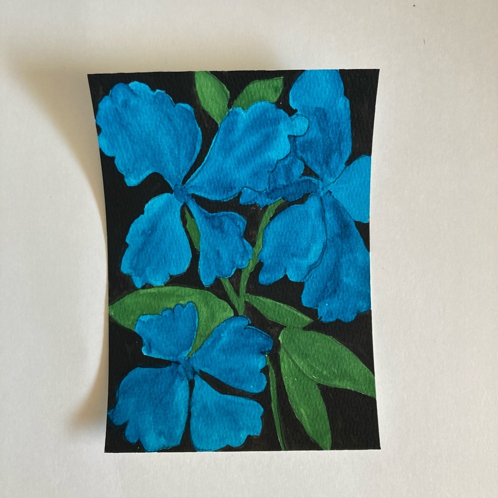 Vibrant Blue Floral Watercolor Painting